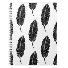 Carnet Linocut en plumes rustiques noir et blanc