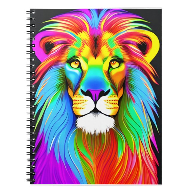 Carnet Lion arc-en-ciel Neon (Devant)