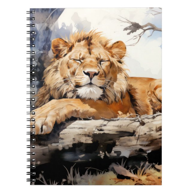 Carnet Lion Se Détendre Sur Le Tronc Arbre Animal Amusant (Devant)