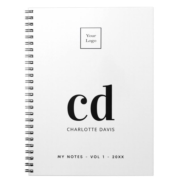 Carnet Logo blanc monogramme noir initiales entreprise (Devant)