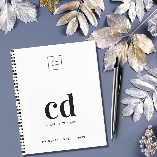 Carnet Logo blanc noir monogramme initiales affaires (Créateur téléchargé)