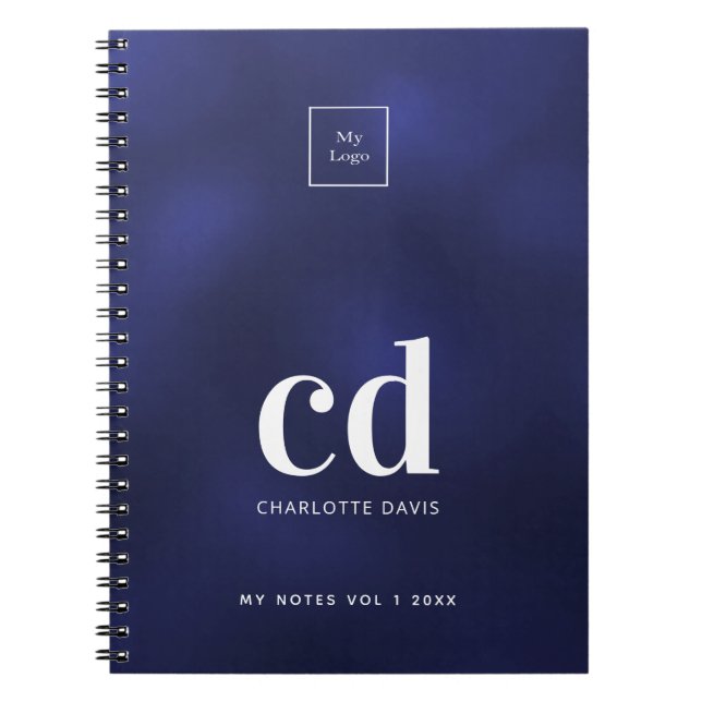 Carnet Logo bleu marine monogramme initial entreprise (Devant)