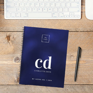 Carnet Logo commercial initial monogramme blanc bleu mari