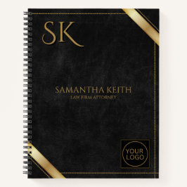 Carnet Logo d'affaires Luxe Cuir noir Golden Stripe