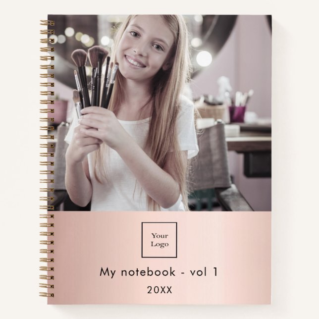 Carnet Logo de photo d'entreprise rose or maquilleuse (Devant)
