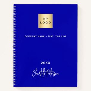 Carnet Logo d'entreprise à monogramme blanc bleu royal