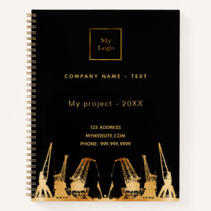 Carnet logo d'entreprise de grues de construction en or n