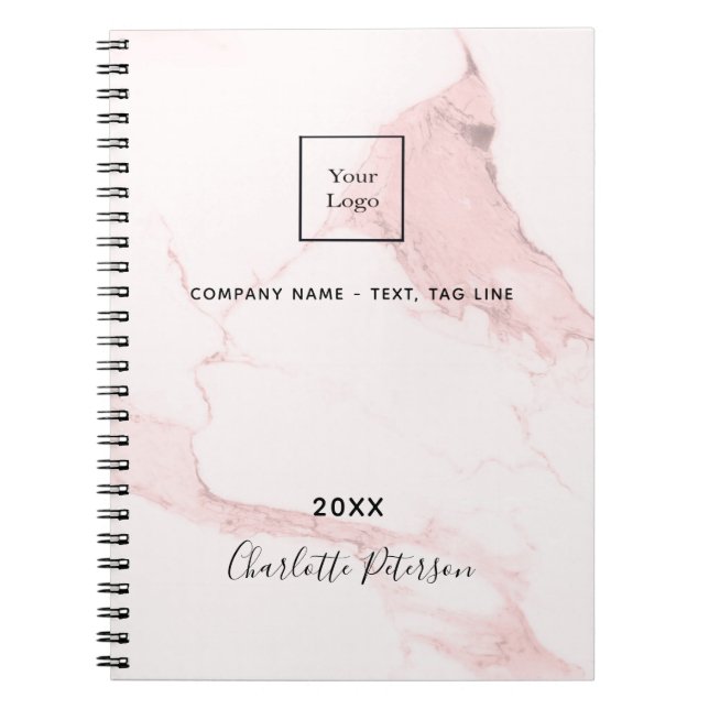Carnet Logo d'entreprise élégant avec nom en marbre rose  (Devant)