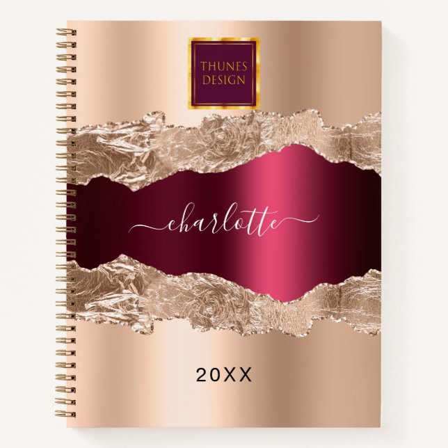 Carnet Logo d'entreprise en marbre d'agate bordeaux or (Devant)