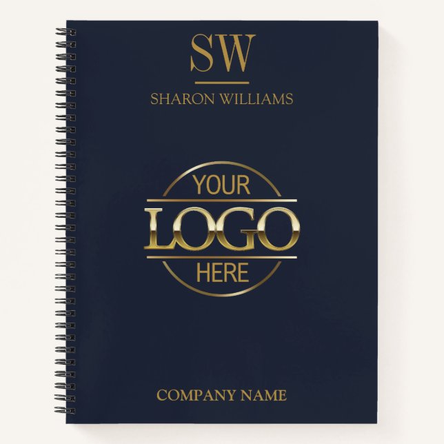 Carnet Logo d'entreprise Marine Blue & Gold Monogramme in (Devant)