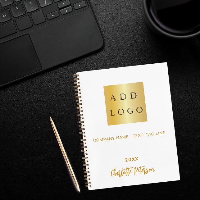 Carnet Logo d'entreprise nom écriture or blanc (Créateur téléchargé)