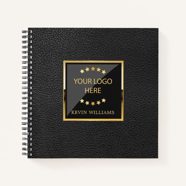 Carnet Logo en cuir noir Faux Bureau personnalisé (Devant)