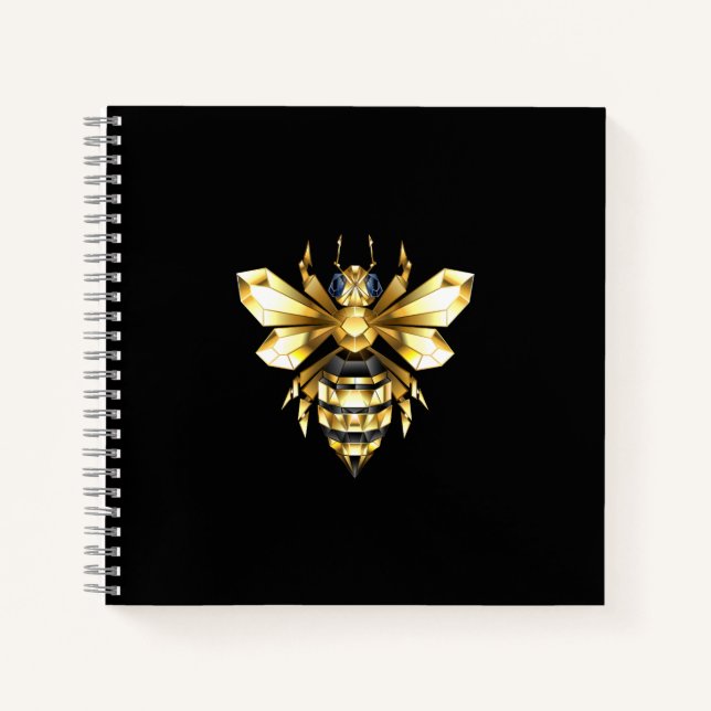Carnet Logo Faux Gold Foil Bee Polygonal sur Noir (Devant)