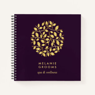 Carnet Logo Gold Feuille   Violet   Monogramme personnali