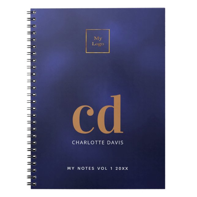 Carnet Logo monogramme initial or et bleu marine note d'a (Devant)