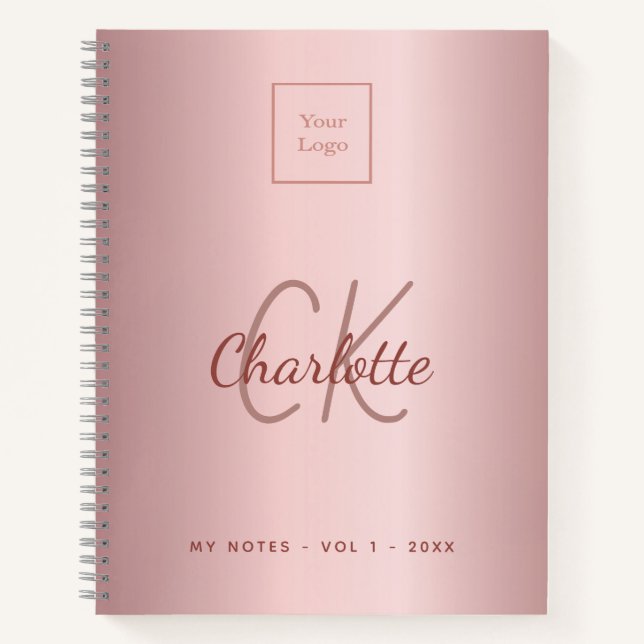 Carnet Logo monogramme métallique rose affaires élégantes (Devant)