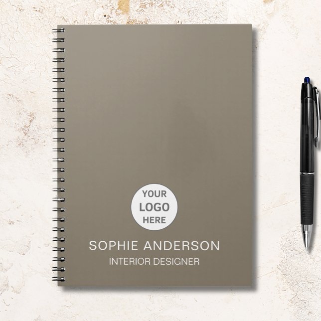 Carnet Logo Personnalisé Moderne Taupe Professionnel (Modern Custom Logo Taupe Professional Business Notebook)