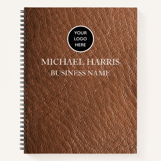 Carnet Logo professionnel Monogramme en cuir Brown Busine (Devant)