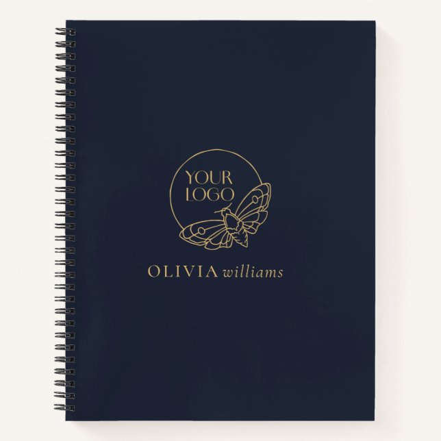 Carnet Logo professionnel simple bleu marine or minimalis (Devant)