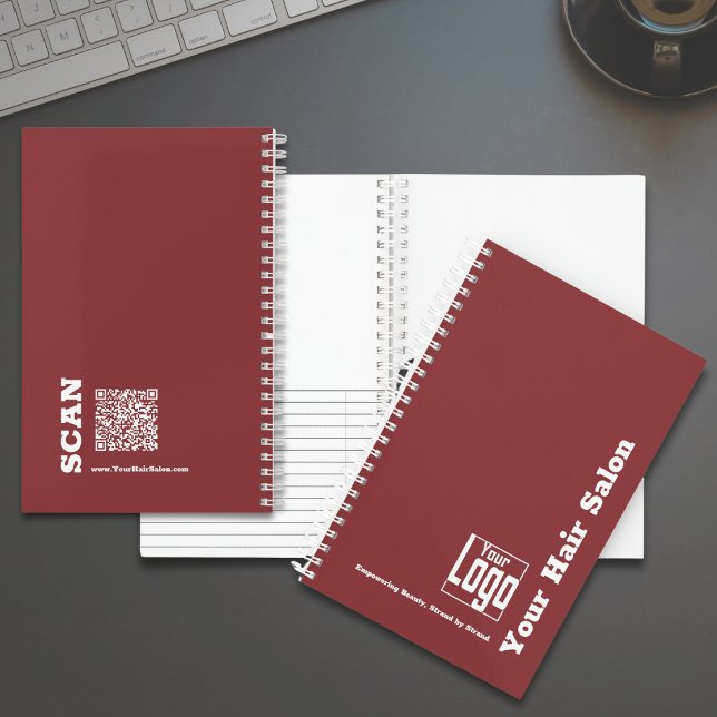 Carnet Logo Simple Moto Bourgogne Salon des cheveux blanc (Simple Logo Motto Burgundy White Hair Salon Notebook)