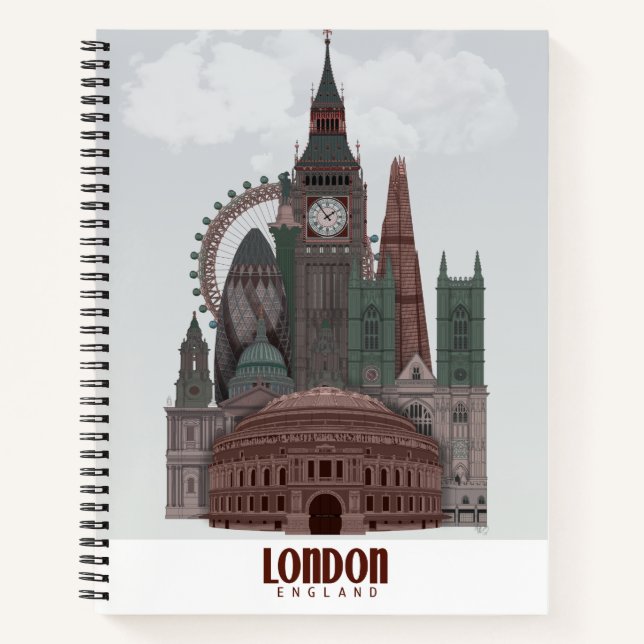 Carnet Londres en nuages rouge et vert (Devant)