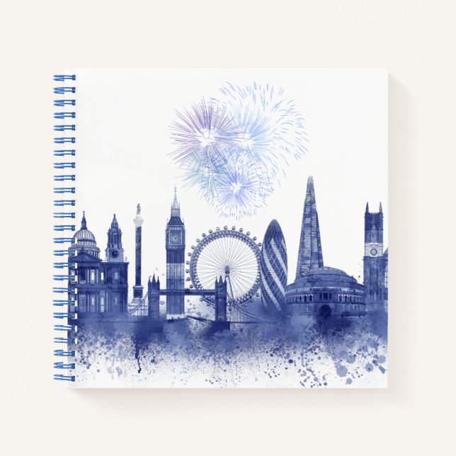 Carnet Londres Skyline - Aquarelle bleue (Devant)