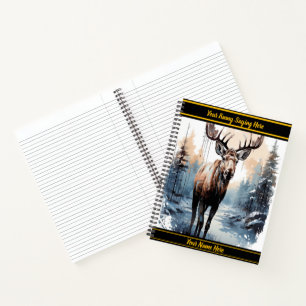 Carnet L'orignal parcourt une forêt d'hiver paisible