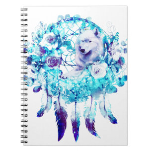 Carnet Loup blanc Dreamcatcher bleu violet Floral