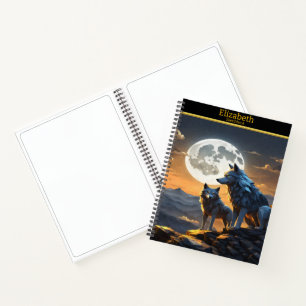 Carnet Loups majestueux hurlant sous une lune pleine et b