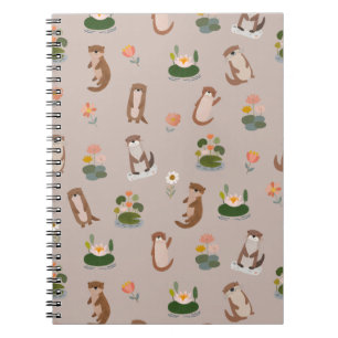 Carnet Loutres et nénuphars sur fond brun clair