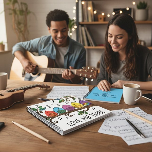 Carnet Love My Tribe Personalized Spiral Notebook (Let someone special know how much you love them with this, "Love my tribe" singing birds notebook! )