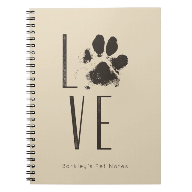 Carnet Love Pet Paw Print Brown Grunge Typografy (Devant)