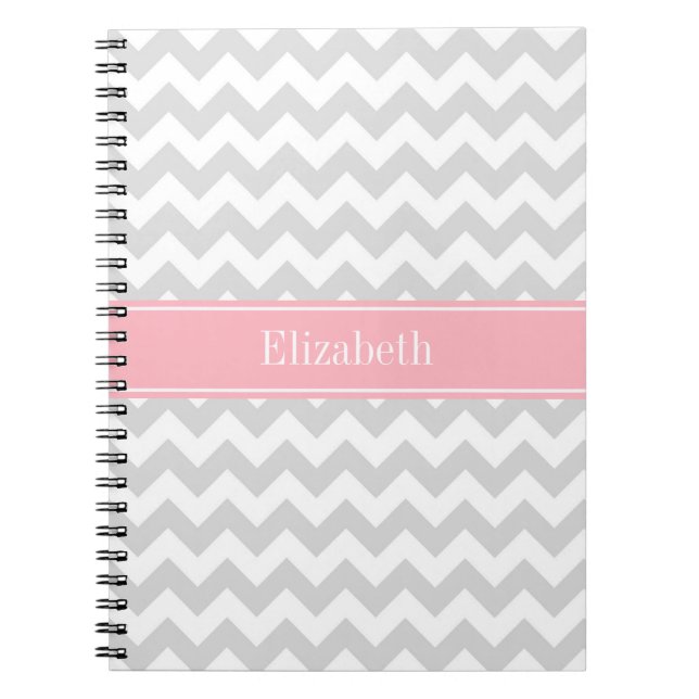 Carnet Lt Grey White Chevron Zigzag Pink Nom Monogramme (Devant)