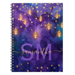 Carnet Lueur de lanterne violette et bleue à monogramme