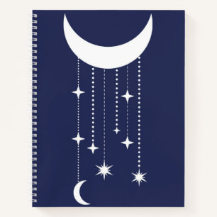 Carnet Lune et étoiles violet nuit perles ciel