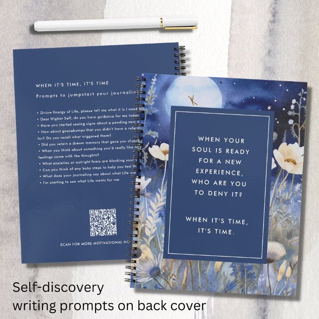 Carnet Lune éthérée et fleurs sauvages Motivationnel (Ethereal Moon and Wildflowers Motivational Quote Notebook with Writing Prompts on Back Cover)
