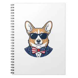 Carnet Lunettes de soleil Corgi patriotiques Art vectorie