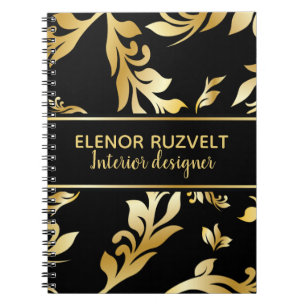 Carnet Lux or noir moderne élégant design floral damé