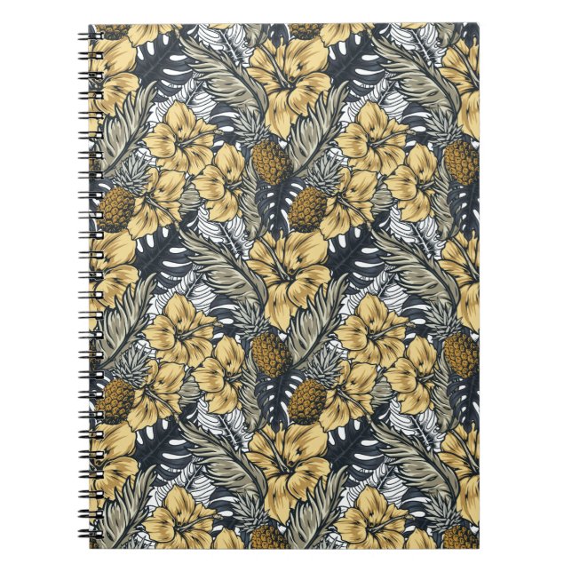 Carnet Luxe Elegant Or N' Black Tropical Flowers (Devant)