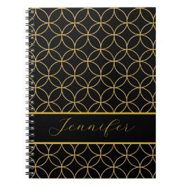 Carnet Luxurious Black & Gold Circles Personalized