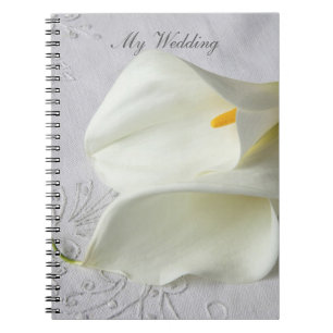 Carnet Lys calla blancs sur mariage de lin