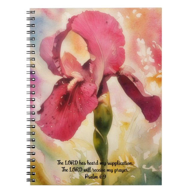 Carnet Magenta Pink Iris Flower Art Bible Verse Prayer (Devant)