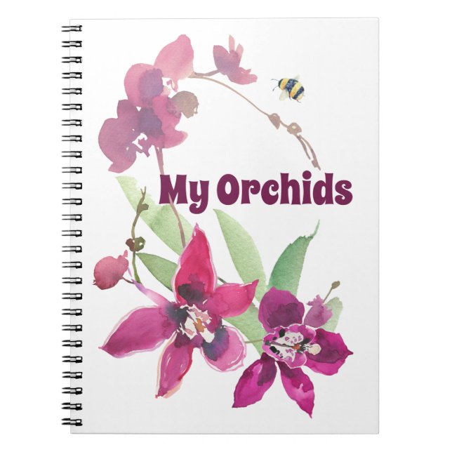 Carnet Magenta Purple Orchidée personnalisée Abee florale (Devant)