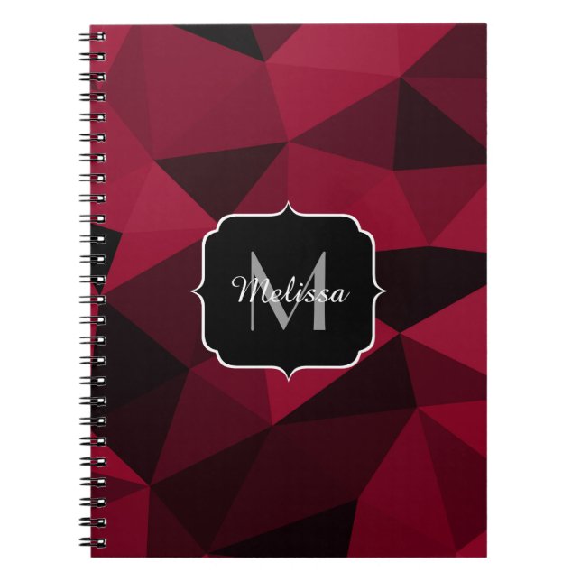 Carnet Magenta rose rouge noir géométrie motif Monogramme (Devant)