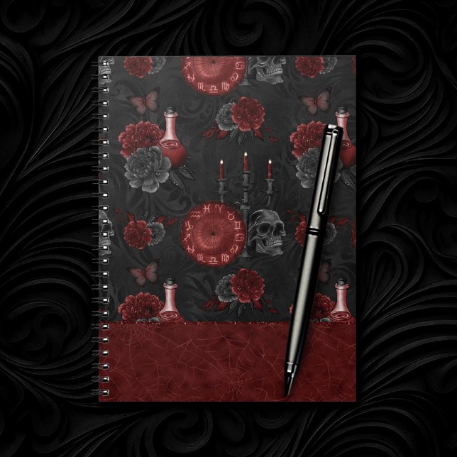 Carnet Magic Henna | Red Gothic Skull Roses Potion (Créateur téléchargé)