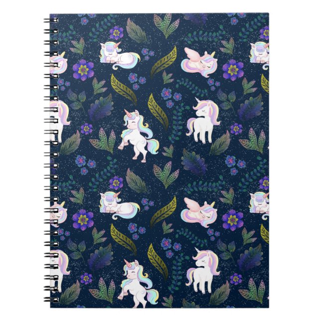 Carnet Magical Unicorn Night Forest Seamless Pattern (Devant)