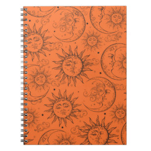 Carnet Magie Orange Vintage Céleste Soleil Lune Étoiles