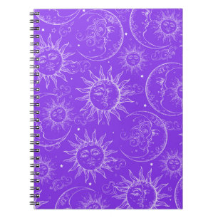 Carnet Magie Violette Céleste Vintage Soleil Lune Étoiles