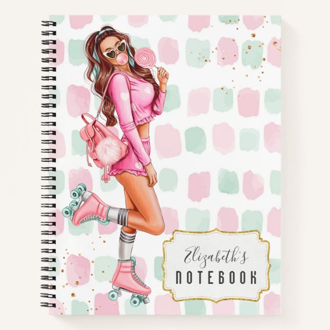 Carnet Magnifique Roller Skater Pink School Notebook (Devant)