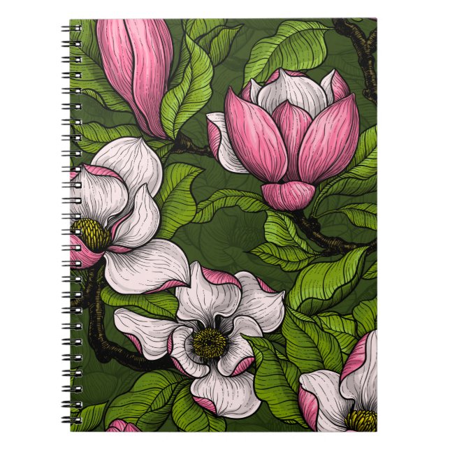 Carnet Magnolia en floraison sur vert foncé (Devant)